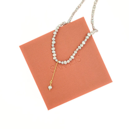 colier din perle naturale de cultura gri, cu lant, marca Saralis, cadou Craciun