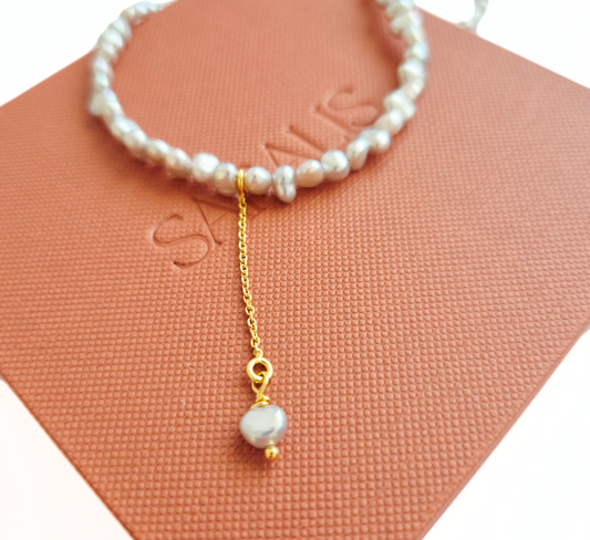 Colier din perle gri cu perla suspendata pandantiv