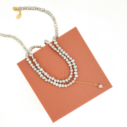 colier din perle naturale de cultura gri, cu lant, marca Saralis, cadou Craciun