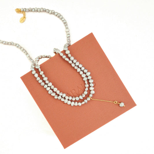 colier din perle naturale de cultura gri, cu lant, marca Saralis, cadou Craciun