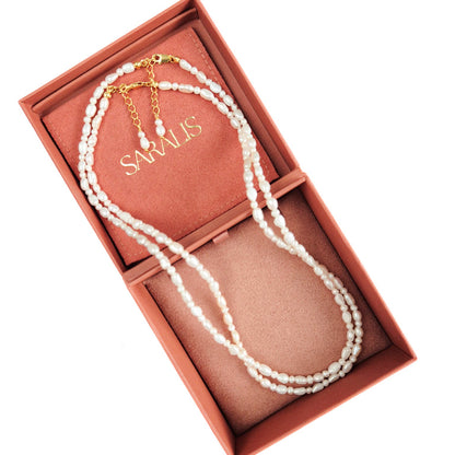 Colier perle naturale  de dimensiuni diferite, intecalate, cadou craciun, Saralis, 